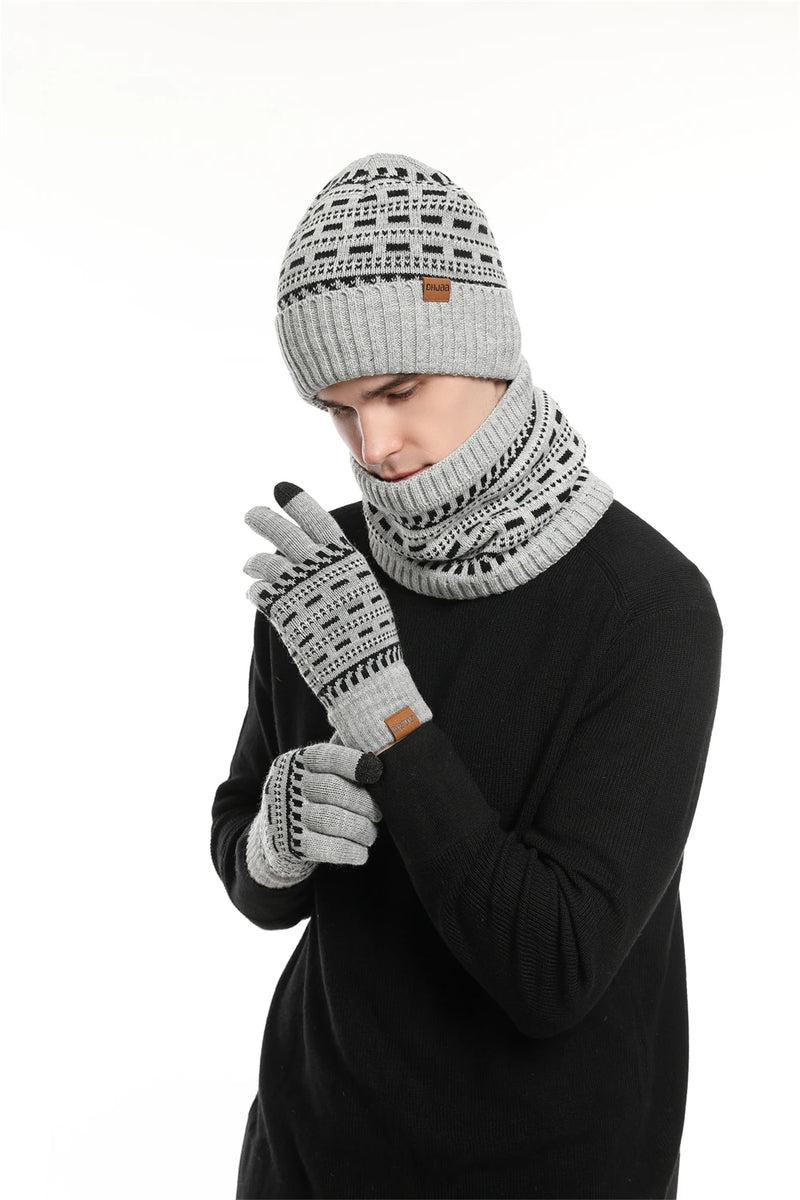 Ensemble bonnet, gants, écharpe homme